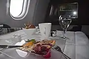 カタール航空、ファーストクラス、朝食、パンケーキ、(2010年4月)