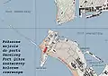 1945年米軍がマーキングした旗後砲台の位置を示す地図(赤)