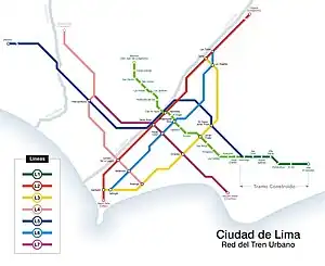 リマ地下鉄の将来路線図