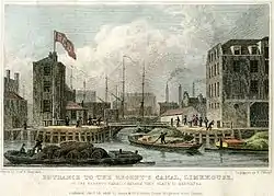 ライムハウス・ベースン (Limehouse Basin) のテムズ川へ通じる閘門 (1828年)