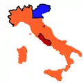 1861年のイタリア。ガリバルディが南イタリアを征服し、イタリア王国が成立した。