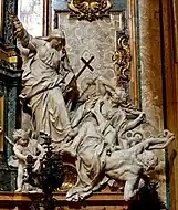 ジェズ教会の彫刻「Overthrowing Heresy and Hatred」