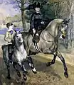 『ブーローニュの森の朝の乗馬』1873年。油彩、キャンバス、226 × 262 cm。ハンブルク美術館。1873年サロン落選、落選展出品。