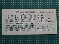 マルス端末から発券された「データイムグリーン料金回数券」