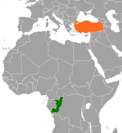 Republic of the CongoとTurkeyの位置を示した地図