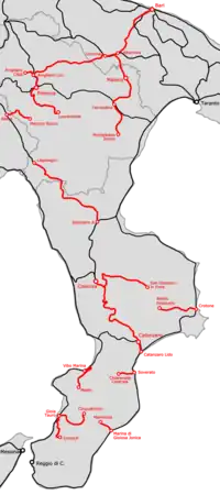 1960年時点のカラブロ-ルカネ鉄道の路線図