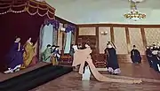 1952年(昭和27年)、「立太子宣制の儀」で両親の昭和天皇と香淳皇后に拝礼