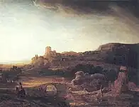 『遺跡と風車のある風景』1640年 カッセル・アルテ・マイスター絵画館（英語版）所蔵