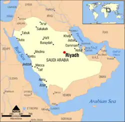 サウジアラビア内のリヤド(Riyadh)の位置の位置図