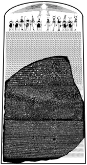 The Rosetta Stone with the missing upper and lower portions outlined