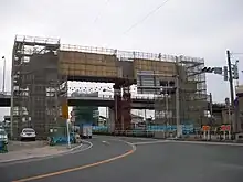 筑後ループ橋(福岡県筑後市。撮影当時は九州新幹線架橋工事を行っていた)