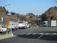 国道6号の警戒区域入口における検問(福島県楢葉町。その後富岡町夜ノ森付近に移動)