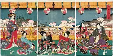 歌川国貞「六条御所花之夕宴」(1855年制作)