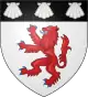 Argent, a lion rampant gules on a chief sable three escallops of the first (Russell).