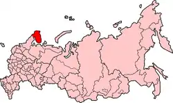 ロシア連邦内のムルマンスク州の位置の位置図