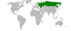 RussiaとUgandaの位置を示した地図
