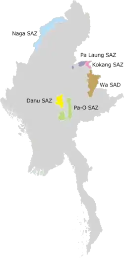 Kokang SAZがコーカン自治区。の位置図