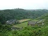 北沢地区全景。手前が火力発電所と選鉱場