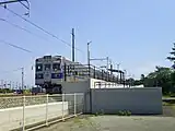 駅に到着した御代志行きの熊本電鉄6000形電車（2023年6月）