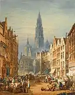 アントウェルペンの市場広場と大聖堂 (c.1823)