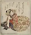 歌川国貞作。遊女が中に来た着物が赤地の麻柄。
