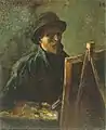 イーゼルの前で暗色のフェルト帽を被る自画像、1886年(F181)