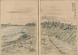『従旧水戸城址東方丘上望柵町之図』