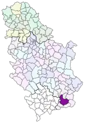 セルビアにおけるヴラニェの位置の位置図