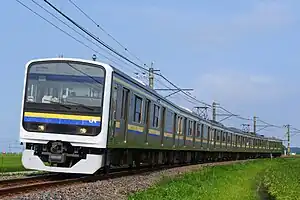 成田線で使用される209系電車(2020年8月 大戸駅 - 下総神崎駅間)