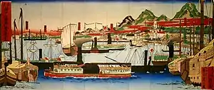 1871年:『摂州神戸海岸繁栄之図』(長谷川小信)の複製画