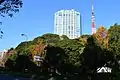 遠景画像中央左下に位置。都心部の東京タワー近く。