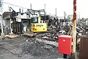 焼失した下り線側駅舎（2018年3月7日）