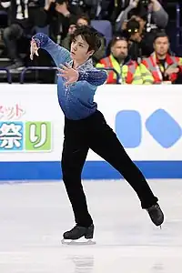 2017年世界選手権のショートプログラムの演技をする宇野昌磨