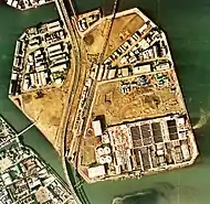 昭和島付近の航空写真(1974年撮影)。まだ造成中の地域が多い。国土交通省 国土地理院 地図・空中写真閲覧サービスの空中写真を基に作成。