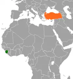 Sierra LeoneとTurkeyの位置を示した地図