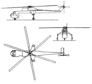 Orthographically projected diagram of the Sikorsky CH-54B タルヘ