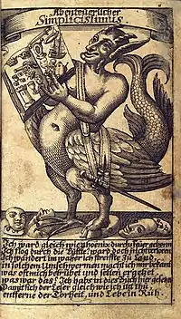 1669年版の口絵銅版画。下絵はグリンメルスハウゼンによって描かれたものとされている。