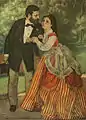 『婚約者たち(シスレー夫妻)(フランス語版)』1868年。油彩、キャンバス、105 × 75 cm。ヴァルラフ・リヒャルツ美術館(ケルン)。