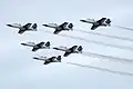 花蓮空軍基地上空で編隊飛行を行う6機のAT-3（2016年）