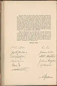 スウェーデン語で書かれたフィンランド独立宣言。