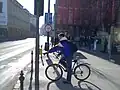 リュブリャナ中心部の自転車通行禁止の標識