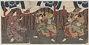 「曽我十郎祐成・曽我五郎時宗・手越の少那兄弟を手引する」(歌川国貞画)