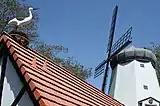 屋根の上のコウノトリと風車