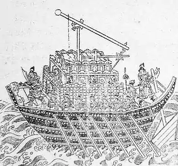 采石磯の戦い（1161年）で活躍した弾薬投石機搭載の宋の軍艦