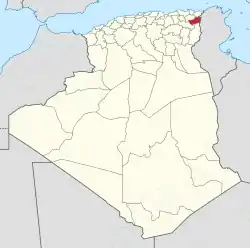 Map of Algeria highlighting Souk Ahras