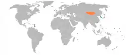 South KoreaとMongoliaの位置を示した地図