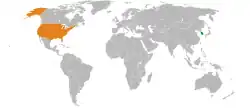 South KoreaとUnited Statesの位置を示した地図