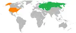 Soviet UnionとUnited Statesの位置を示した地図