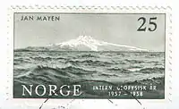 ノルウェーが1957年7月1日に発行した、ヤンマイエン島を描いた25クローネ切手。