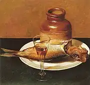 水差しと魚のある静物画